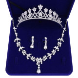 Jewelry Set Bride Crystal Rhinestone Tiaras Crown Earrings Necklace Sets
