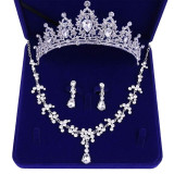 Jewelry Set Bride Crystal Rhinestone Tiaras Crown Earrings Necklace Sets