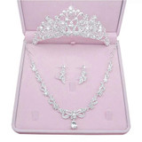 Jewelry Set Bride Crystal Rhinestone Tiaras Crown Earrings Necklace Sets
