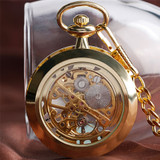 Transparent Open Face Hollow Skeleton Mechanical Pocket Watch