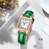 Elegant Women Dress Watch Green Genuine Leather Fashion Casual Women