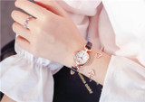 Luxury women's fashion dress watch small brown vintage leather bracelet watches