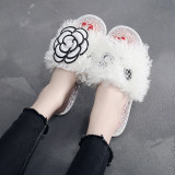 High Quality Luxury camellia flower fur shoes, slippers