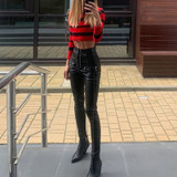 Luxury Collection. Black Faux Leather Lace Up Pants