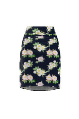 Jupe crayon femme bleu foncé à fleurs