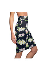 Jupe crayon femme bleu foncé à fleurs