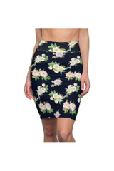Jupe crayon femme bleu foncé à fleurs