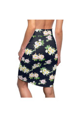Jupe crayon femme bleu foncé à fleurs