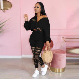 Casual Autumn two piece set women Tracksuits Long Sleeve Crop Top + Pants hollow Out Sportsuit Outfit Colthes For Women