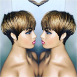 Ombre Pixie Cut Wig Colored Non Lace Front Human Hair Wigs Preplucked Short Cut Bob Wigs Brazilian Remy Honey Blonde 1B/27 Wig