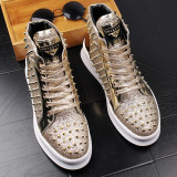 Stephoes 2020 Men Fashion Casual Ankle Boots Spring Autumn Punk Style Rivets Trend Shoes Male Leather High Top Hip Hop Sneakers
