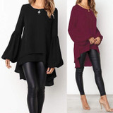Fashion Women's Asymmetrical Blouse 2020 ZANZEA Elegant Puff Sleeve Tops Layered Blusas Female Solid Blusas Plus Size Tunic Tops
