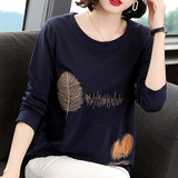 Shintimes Plus Size Geometric Tshirt Embroidery Long Sleeve T Shirt Women T-Shirt 2020 Cotton Vintage Clothes Tee Shirt Femme