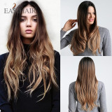 EASIHAIR Long Black to Brown Ombre Wigs Synthetic Wigs For Black/White Women Glueless Wavy Cosplay Wigs Heat Resistant Daily Wig EASIHAIR Long Black to Brown Ombre Wigs Synthetic Wigs For Black/White Women Glueless Wavy Cosplay Wigs Heat Resistant Daily Wig