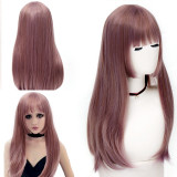 WTB Long Straight Hair Black Synthetic Lolita Wigs with Bangs for Women Fashion Female Cosplay Party Christmas Wigs Free Gifts