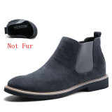 CcharmiX Men Chelsea Boots Slip On Suede High Top Classic Men Boots Genuine Leather Chukka Ankle Boots Fashion Cowboy Male Boots