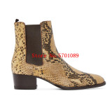Snakeskin Chelsea Boots Genuine Leather Pointed Toe Rock Roll Men Pull On Ankle Chelsea Boots Western Cowboy Boots Shoes