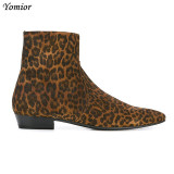 2019 Genuine Leather Pointed Toe Men Ankle Boots Alligator Snakeskin Plaid Sexy Leopard Print Luxury Platform Chelsea Boots