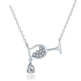 Chain Wine Glass Pendant Necklace for Women AAA Zircon Crystal Wine Cup Charm