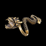 Retro Punk Dragon Cigarette Holder Ring for Men Women Bronze Adjustable