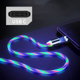 LED Glow Flowing Magnetic Charger Cable Luminous Lighting Fast Charging Micro USB Type C For iPhone Android Phone