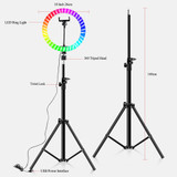 RGB Colorful LED Ring Light 10 Inch Stand 26CM Rainbow Ringlight USB With Phone Stand 16 Light Colors