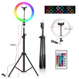RGB Colorful LED Ring Light 10 Inch Stand 26CM Rainbow Ringlight USB With Phone Stand 16 Light Colors
