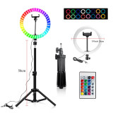 RGB Colorful LED Ring Light 10 Inch Stand 26CM Rainbow Ringlight USB With Phone Stand 16 Light Colors