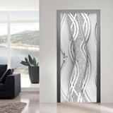 PVC Door Sticker Modern 3D Abstract Fashion Line Silver Pearl Wallpaper Door Poster Self-Adhesive