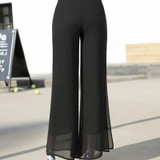 Women's Summer Wide Leg Long Trousers Casual Vintage High Waist Chiffon Side Split Bohemia Skirt Pants