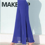 Women's Summer Wide Leg Long Trousers Casual Vintage High Waist Chiffon Side Split Bohemia Skirt Pants