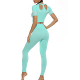 Seamless Women Yoga Set Leggings+Cropped Shirts Gym Workout Sport Clothing