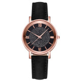 Starry Sky Dial Women Fashion Roman Scale Rhinestone Leather Wrist Watch