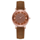 Starry Sky Dial Women Fashion Roman Scale Rhinestone Leather Wrist Watch