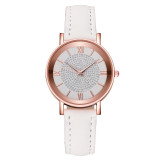 Starry Sky Dial Women Fashion Roman Scale Rhinestone Leather Wrist Watch