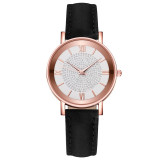 Starry Sky Dial Women Fashion Roman Scale Rhinestone Leather Wrist Watch