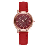 Starry Sky Dial Women Fashion Roman Scale Rhinestone Leather Wrist Watch