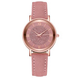 Starry Sky Dial Women Fashion Roman Scale Rhinestone Leather Wrist Watch