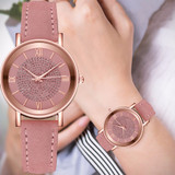 Starry Sky Dial Women Fashion Roman Scale Rhinestone Leather Wrist Watch