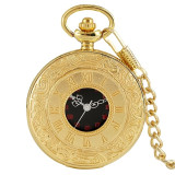 Black Roman Numerals Quartz Pocket Watch Men Black Hollow Case Steampunk Vintage Pendant