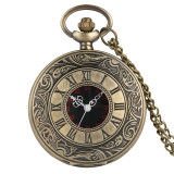 Black Roman Numerals Quartz Pocket Watch Men Black Hollow Case Steampunk Vintage Pendant