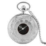 Black Roman Numerals Quartz Pocket Watch Men Black Hollow Case Steampunk Vintage Pendant