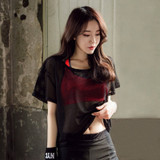 Women Sexy Mesh Yoga Quick Dry Sport T-Shirt Sportwear