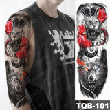Large Arm Sleeve Tattoo Lion Crown King Rose Waterproof Temporary Tatoo Sticker Wild Wolf Tiger Men Full Skull Totem Tatto