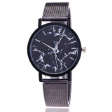 Women Marble Gold Silver Mesh Band Wrist Watch Digtal Quartz Watches