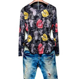 Floral print t shirt women Plus size 4XL  autumn long sleeve graphic tees modis slim tshirt