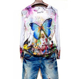Floral print t shirt women Plus size 4XL  autumn long sleeve graphic tees modis slim tshirt