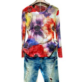 Floral print t shirt women Plus size 4XL  autumn long sleeve graphic tees modis slim tshirt
