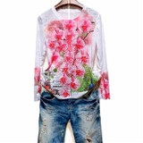 Floral print t shirt women Plus size 4XL  autumn long sleeve graphic tees modis slim tshirt