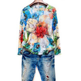 Floral print t shirt women Plus size 4XL  autumn long sleeve graphic tees modis slim tshirt